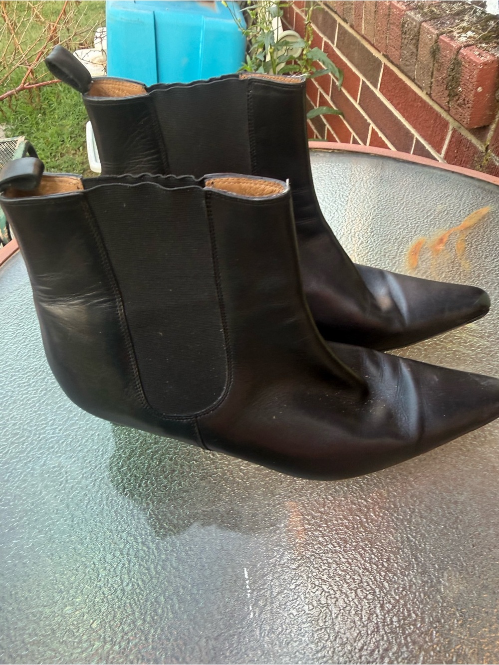 Ralph Lauren Black Pointed Toe Leather Chelsea Booties